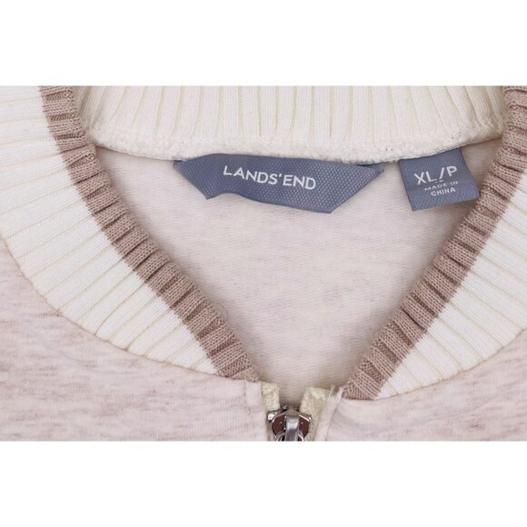 Lands End Womens Cotton Blend Zip-Up Bomber Jacket XL Beige & White Stripes - Picture 2 of 5